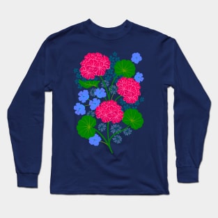 GERANIUMS Lush Summer Floral in Fuchsia Hot Pink Purple Green Blue - UnBlink Studio by Jackie Tahara Long Sleeve T-Shirt